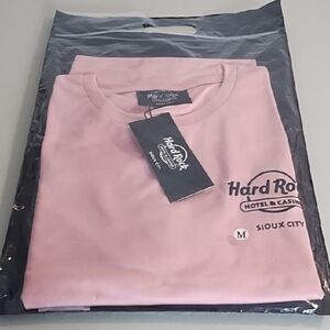 Hard Rock Slinky Athletic Pink Tee Long Sleeve Shirt Black Embroidered Logo NWT